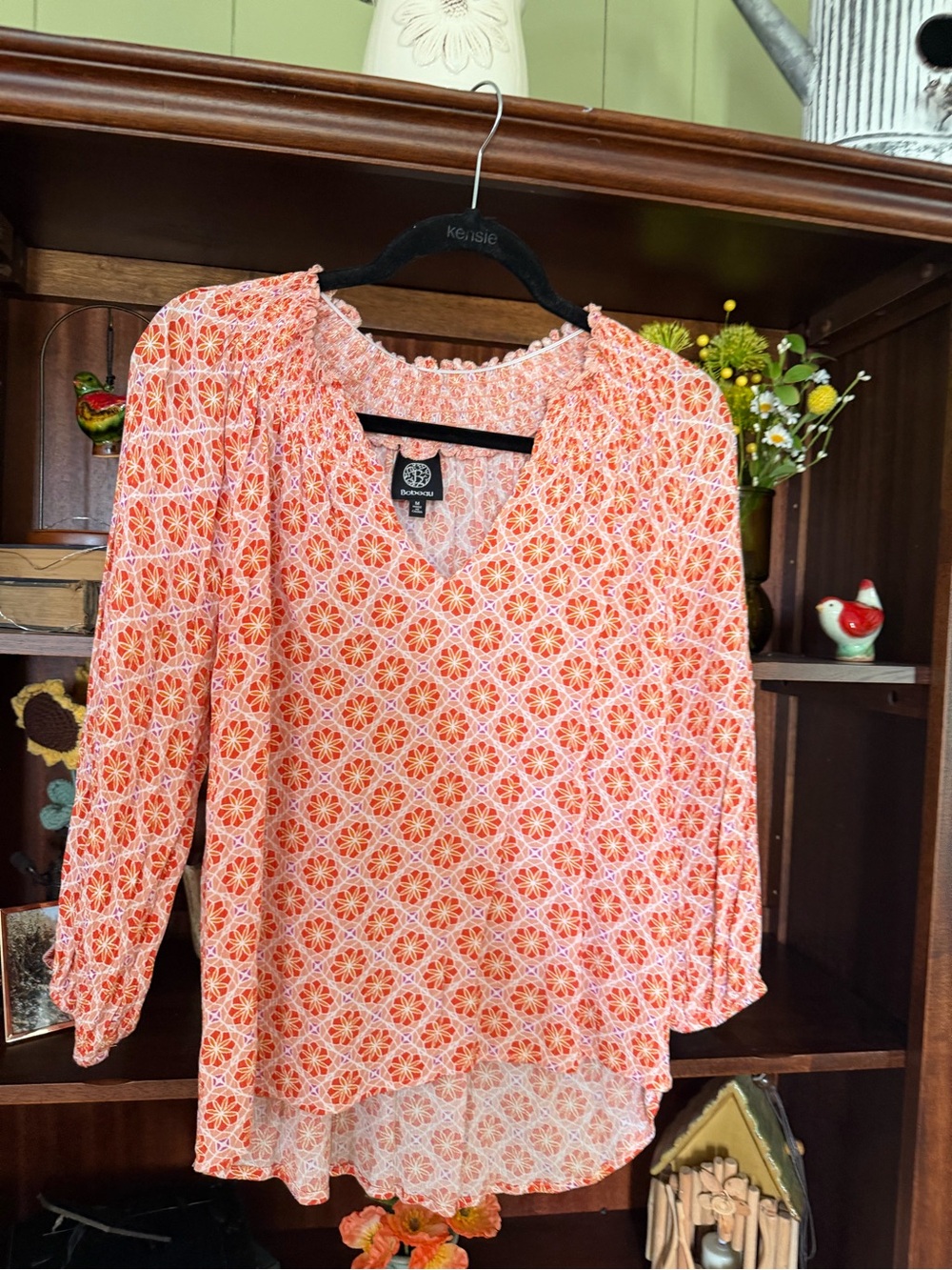 Orange Floral V-Neck Peasant Top